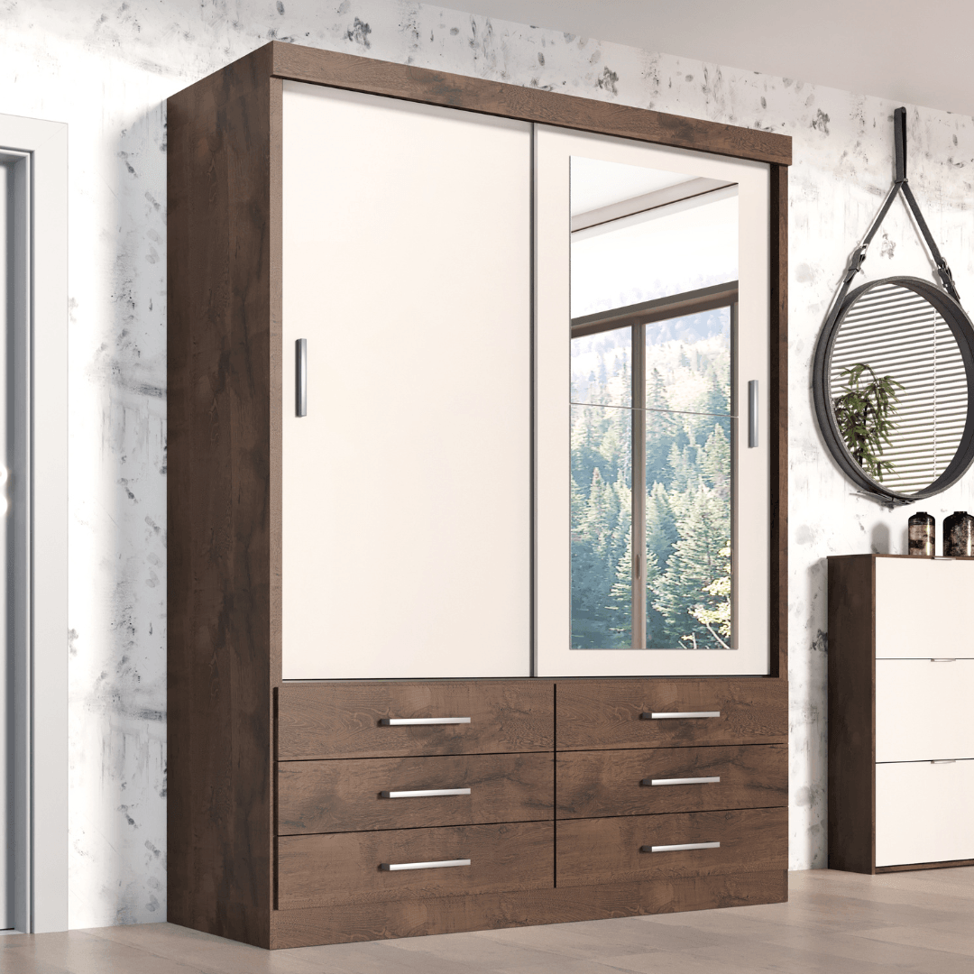 Guarda Roupa Solteiro Capri 2 Portas 6 Gavetas com Espelho