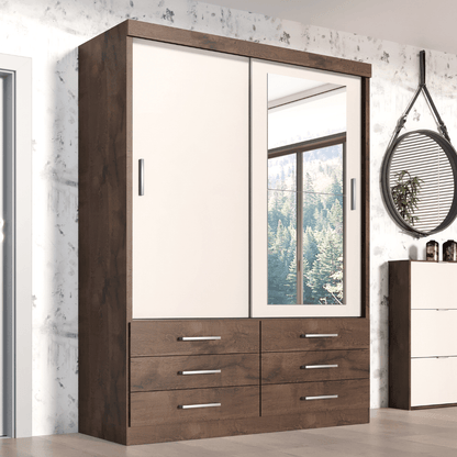 Guarda Roupa Solteiro Capri 2 Portas 6 Gavetas com Espelho