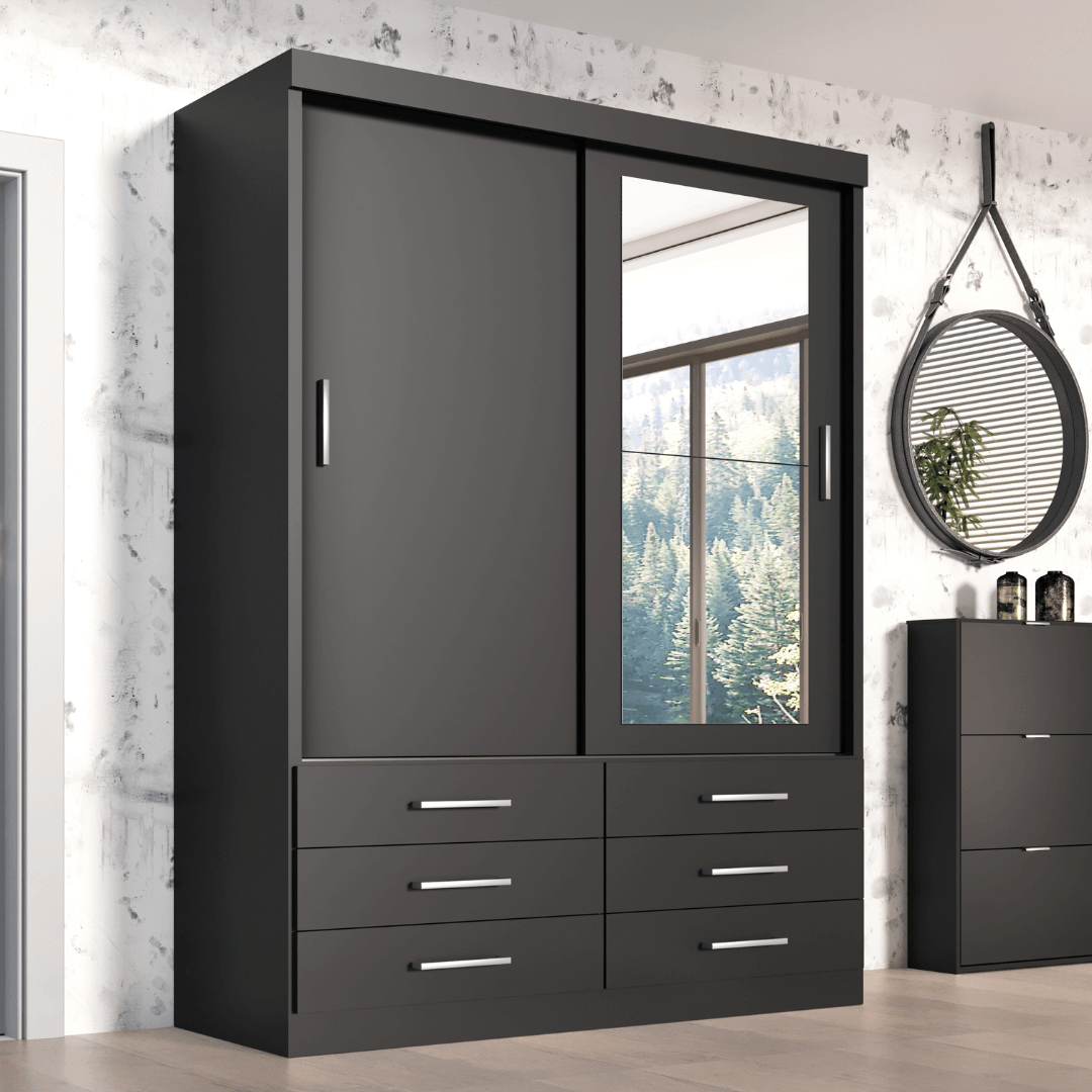 Guarda Roupa Solteiro Capri 2 Portas 6 Gavetas com Espelho