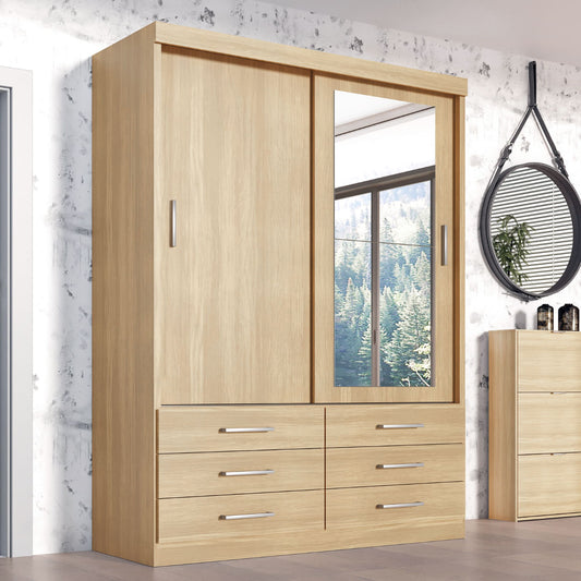 Guarda Roupa Solteiro Capri 2 Portas 6 Gavetas com Espelho
