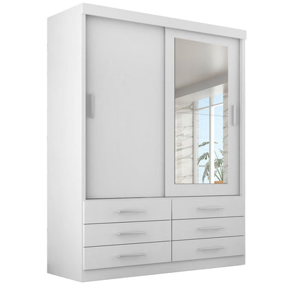 Guarda Roupa Solteiro Capri 2 Portas 6 Gavetas com Espelho