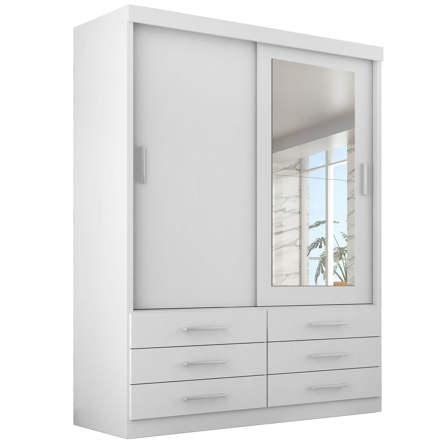 Guarda Roupa Solteiro Capri 2 Portas 6 Gavetas com Espelho