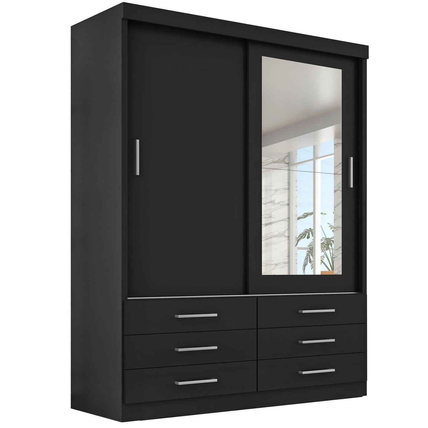 Guarda Roupa Solteiro Capri 2 Portas 6 Gavetas com Espelho