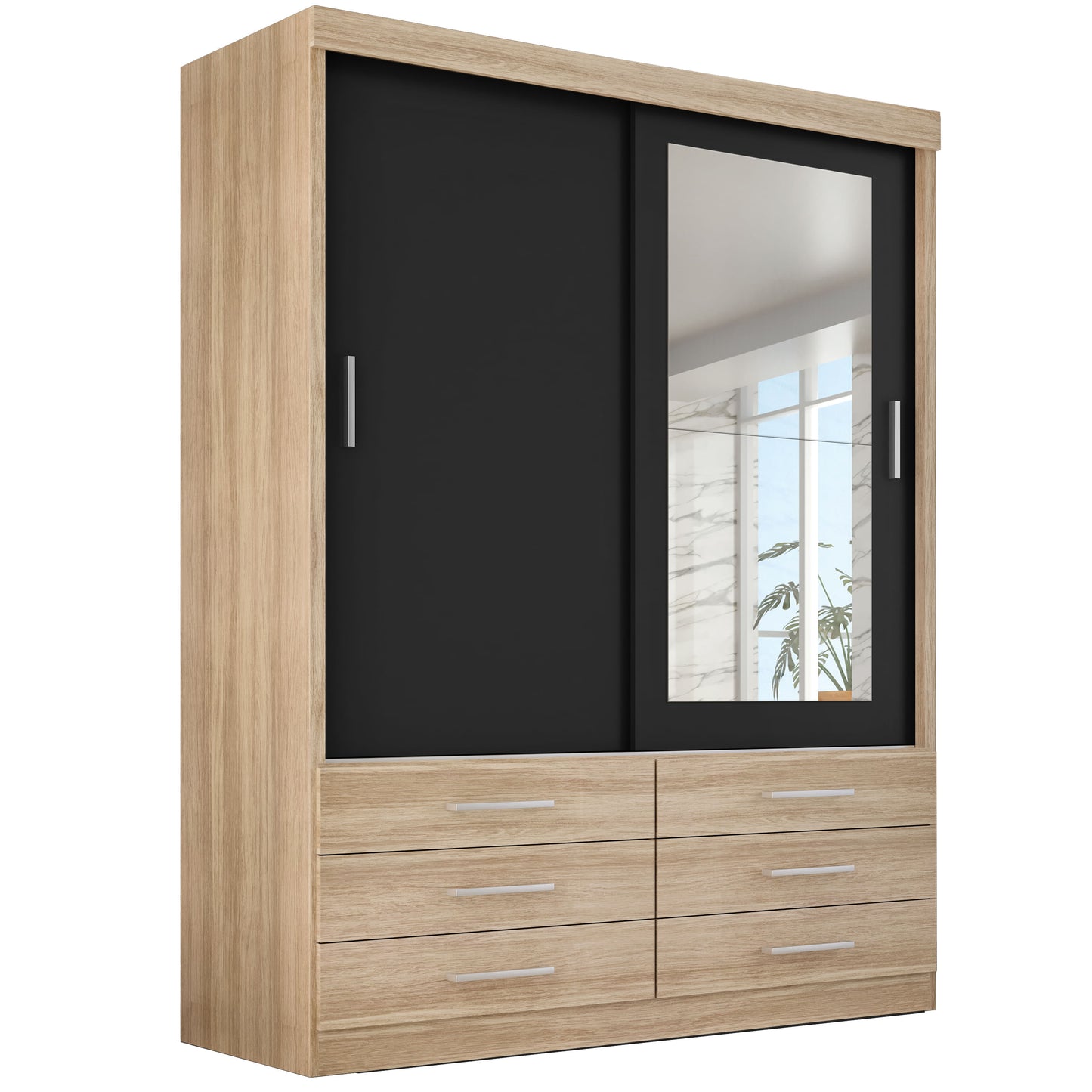 Guarda Roupa Solteiro Capri 2 Portas 6 Gavetas com Espelho