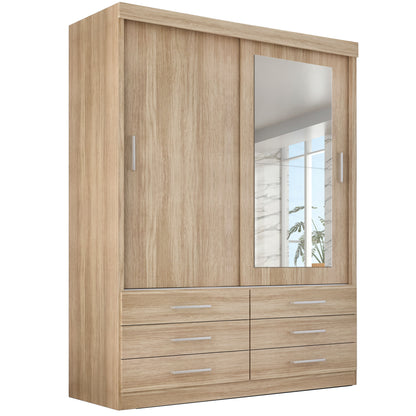 Guarda Roupa Solteiro Capri 2 Portas 6 Gavetas com Espelho