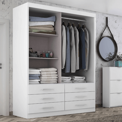 Guarda Roupa Solteiro Capri 2 Portas 6 Gavetas com Espelho