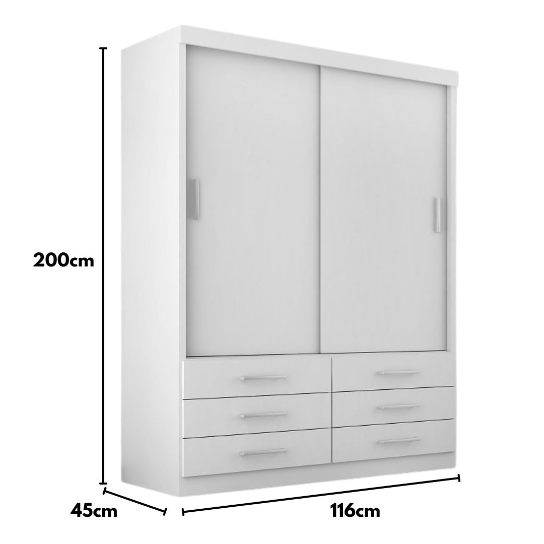 Guarda Roupa Solteiro Capri 2 Portas 6 Gavetas