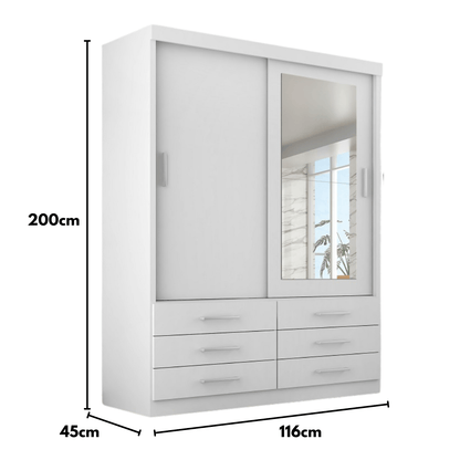 Guarda Roupa Solteiro Capri 2 Portas 6 Gavetas com Espelho