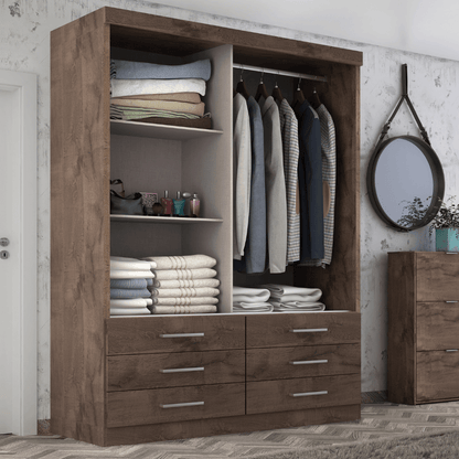 Guarda Roupa Solteiro Capri 2 Portas 6 Gavetas com Espelho