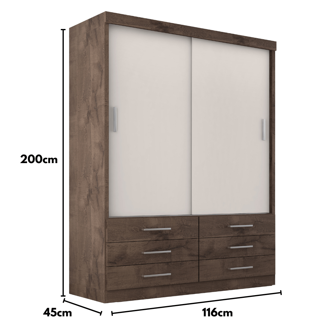 Guarda Roupa Solteiro Capri 2 Portas 6 Gavetas