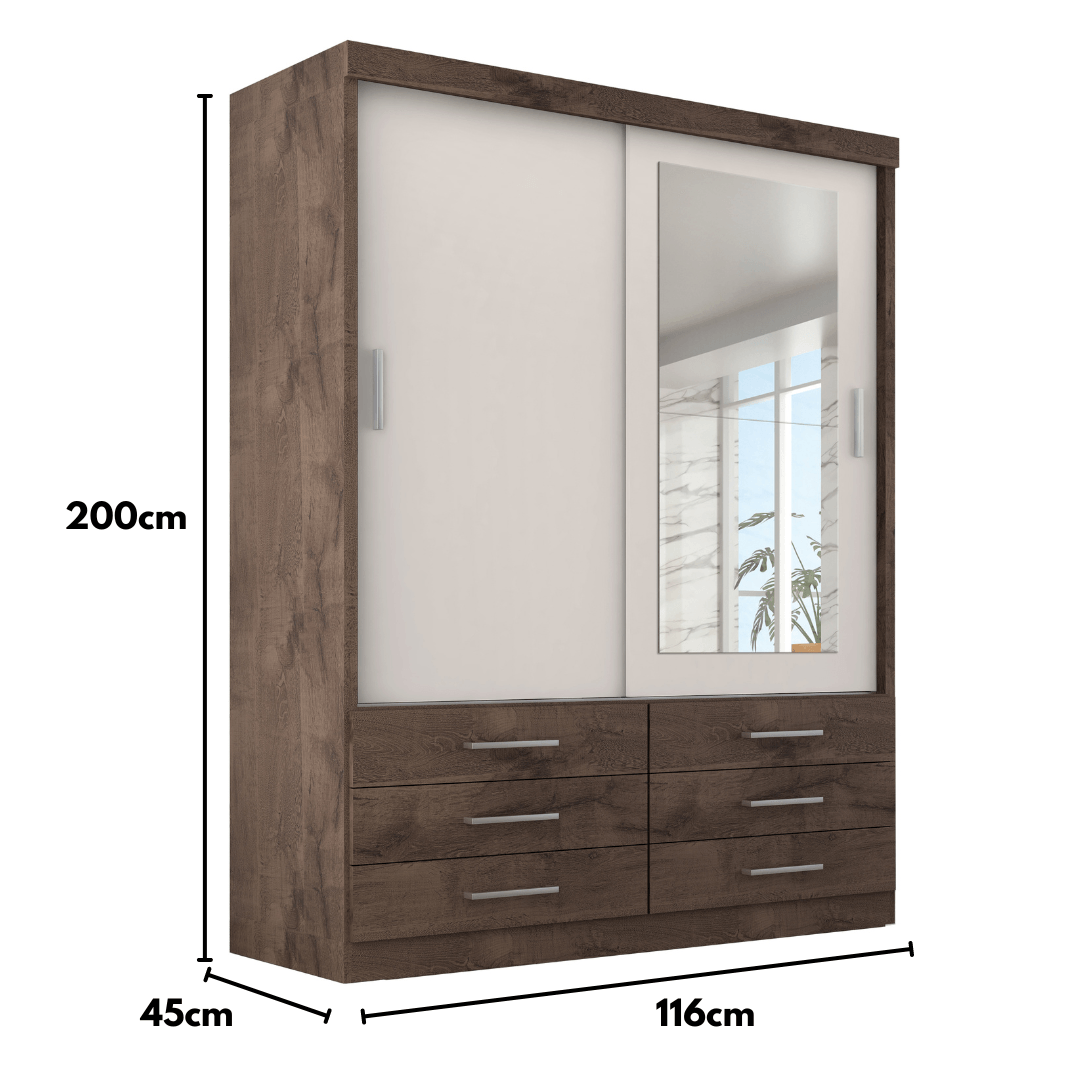 Guarda Roupa Solteiro Capri 2 Portas 6 Gavetas com Espelho