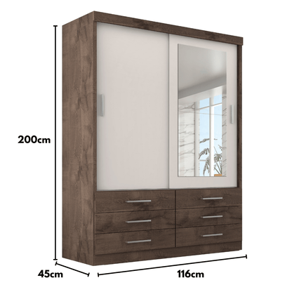 Guarda Roupa Solteiro Capri 2 Portas 6 Gavetas com Espelho