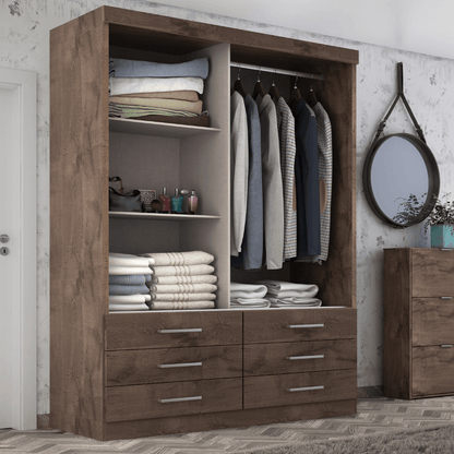 Guarda Roupa Solteiro Capri 2 Portas 6 Gavetas com Espelho