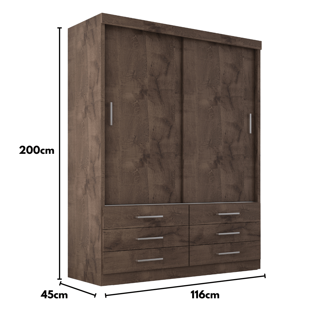 Guarda Roupa Solteiro Capri 2 Portas 6 Gavetas