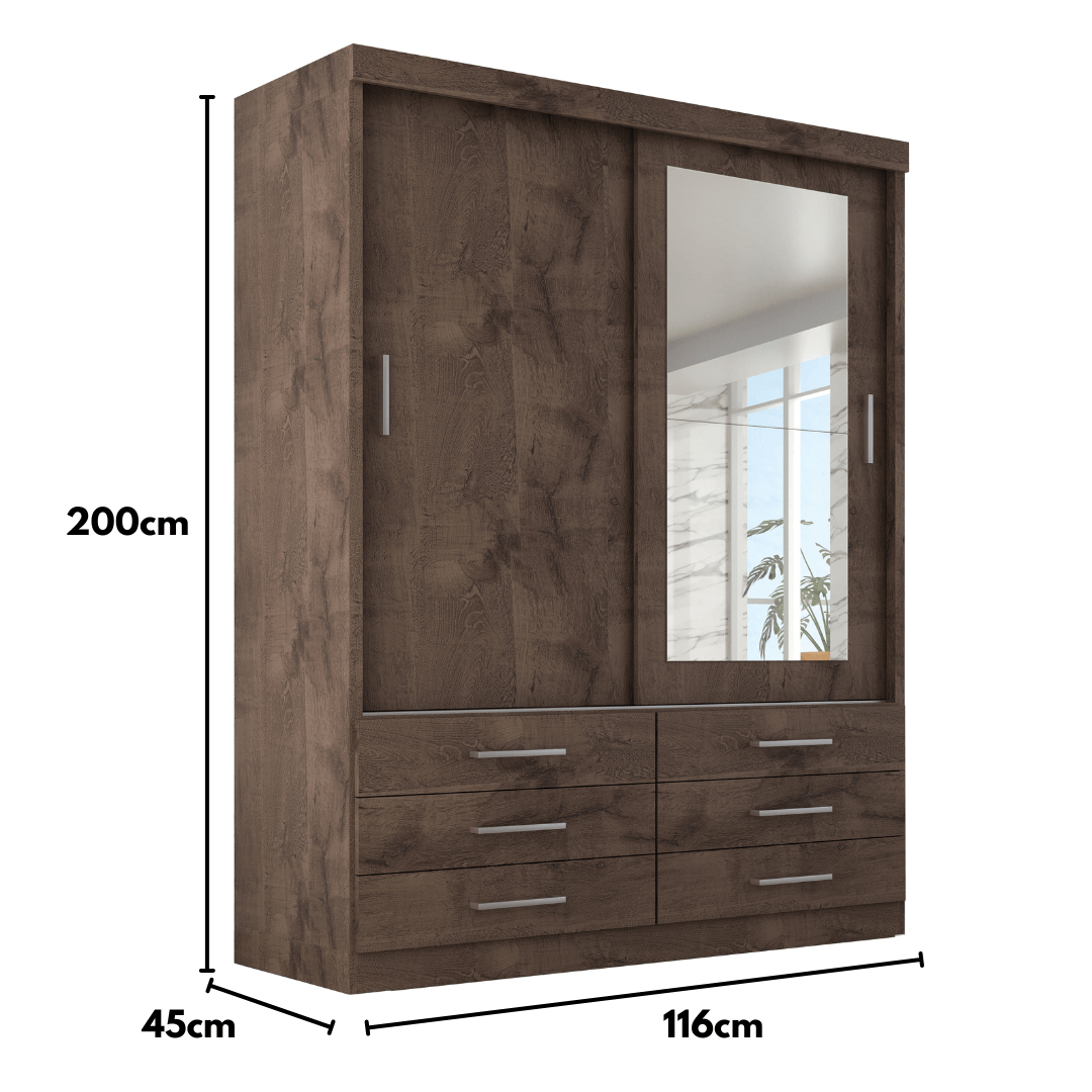 Guarda Roupa Solteiro Capri 2 Portas 6 Gavetas com Espelho