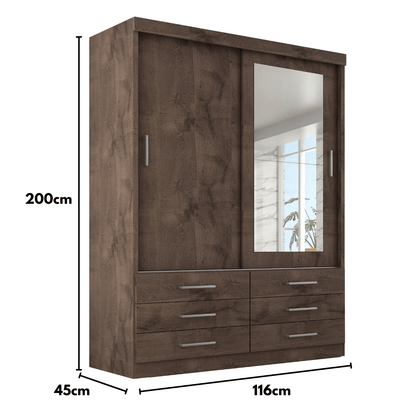 Guarda Roupa Solteiro Capri 2 Portas 6 Gavetas com Espelho