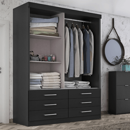 Guarda Roupa Solteiro Capri 2 Portas 6 Gavetas com Espelho