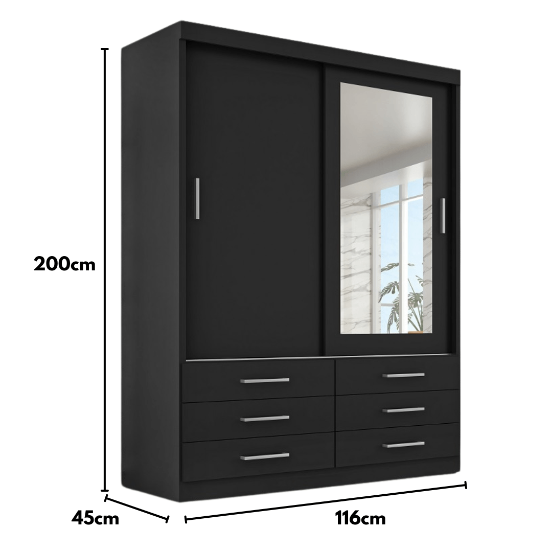 Guarda Roupa Solteiro Capri 2 Portas 6 Gavetas com Espelho
