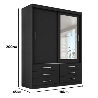 Guarda Roupa Solteiro Capri 2 Portas 6 Gavetas com Espelho
