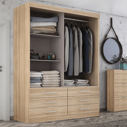 Guarda Roupa Solteiro Capri 2 Portas 6 Gavetas com Espelho