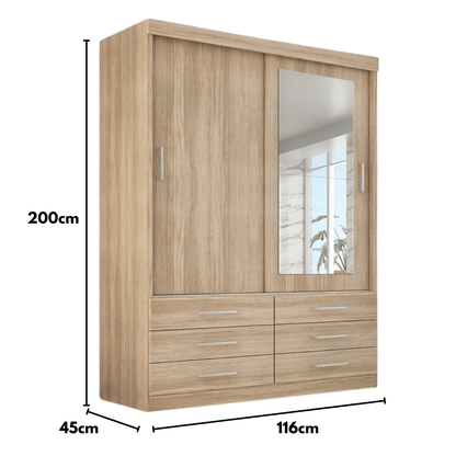 Guarda Roupa Solteiro Capri 2 Portas 6 Gavetas com Espelho