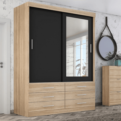 Guarda Roupa Solteiro Capri 2 Portas 6 Gavetas com Espelho