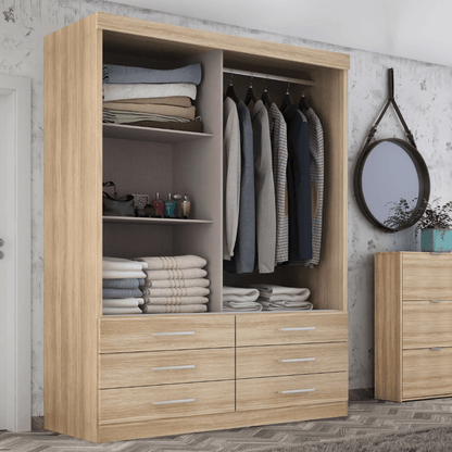 Guarda Roupa Solteiro Capri 2 Portas 6 Gavetas com Espelho