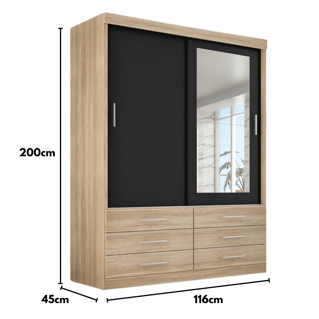 Guarda Roupa Solteiro Capri 2 Portas 6 Gavetas com Espelho