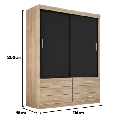 Guarda Roupa Solteiro Capri 2 Portas 6 Gavetas