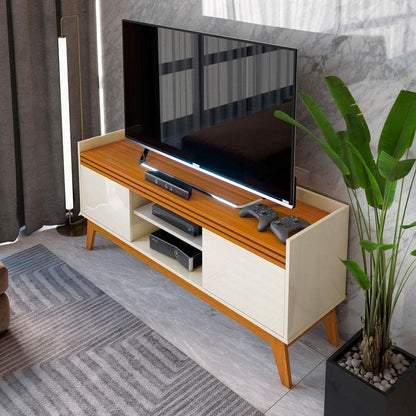 Rack para Tv até 50 Polegadas 2 Portas Ripado Astúrias 136cm Cor:off White/cedro