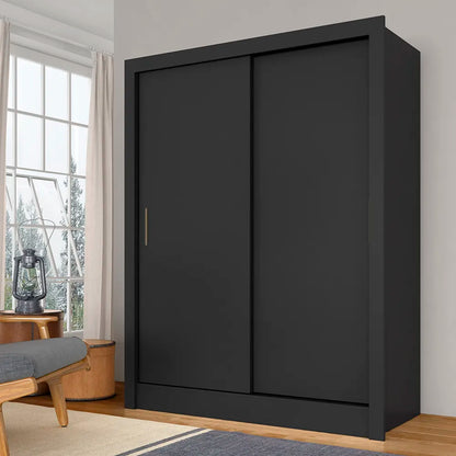 Guarda Roupa Solteiro Nanda 2 Portas De Correr Preto Fosco