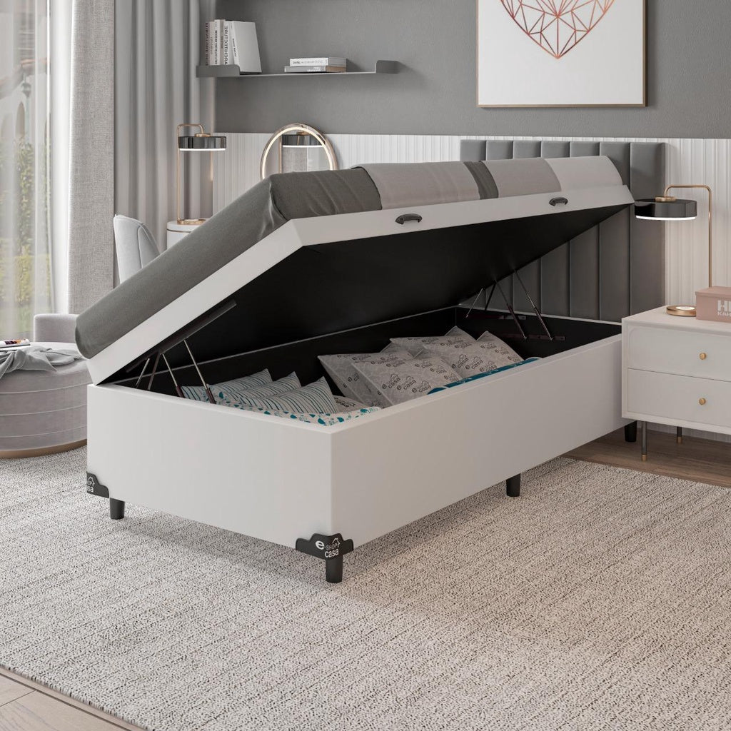 Baú Box Solteiro - Couro Branco