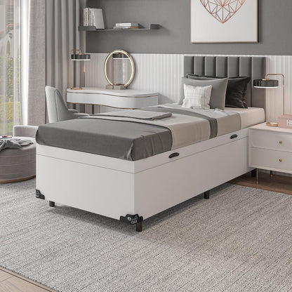 Baú Box Solteiro - Couro Branco