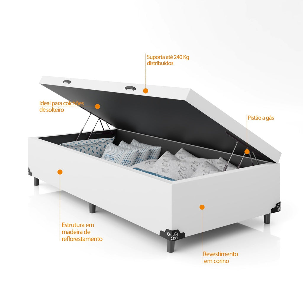 Baú Box Solteiro - Couro Branco