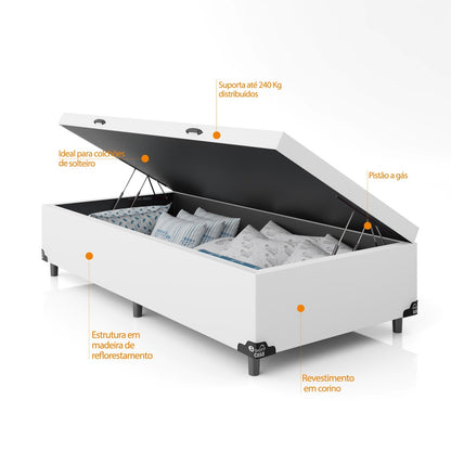 Baú Box Solteiro - Couro Branco