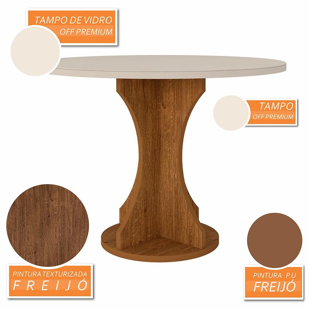 Mesa Com 4 Cadeiras Redonda C/vidro Santorini Fre/off/corino Beg - M.a