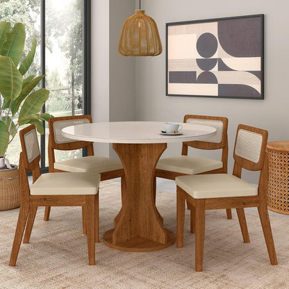 Mesa Com 4 Cadeiras Redonda C/vidro Santorini Fre/off/corino Beg - M.a