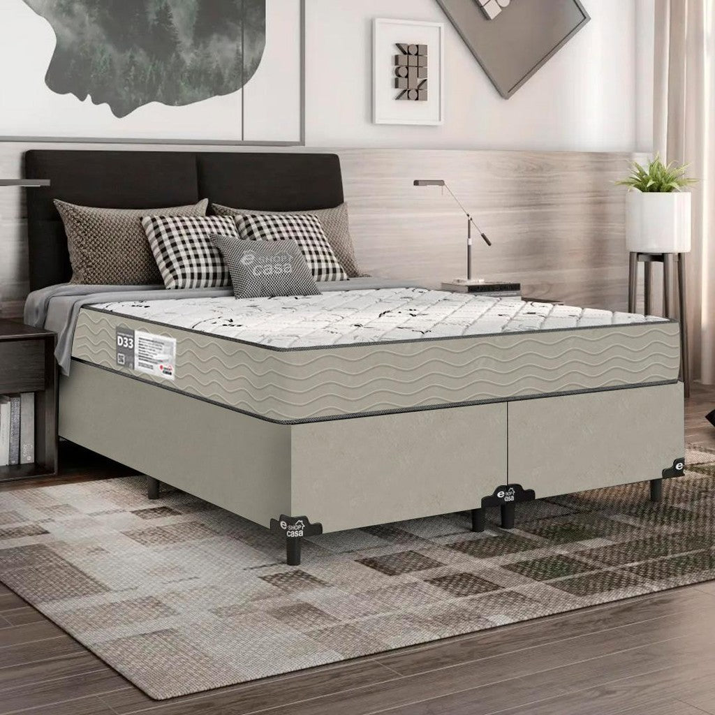 Cama Box Casal Bipartido + Colchão D33 One Face