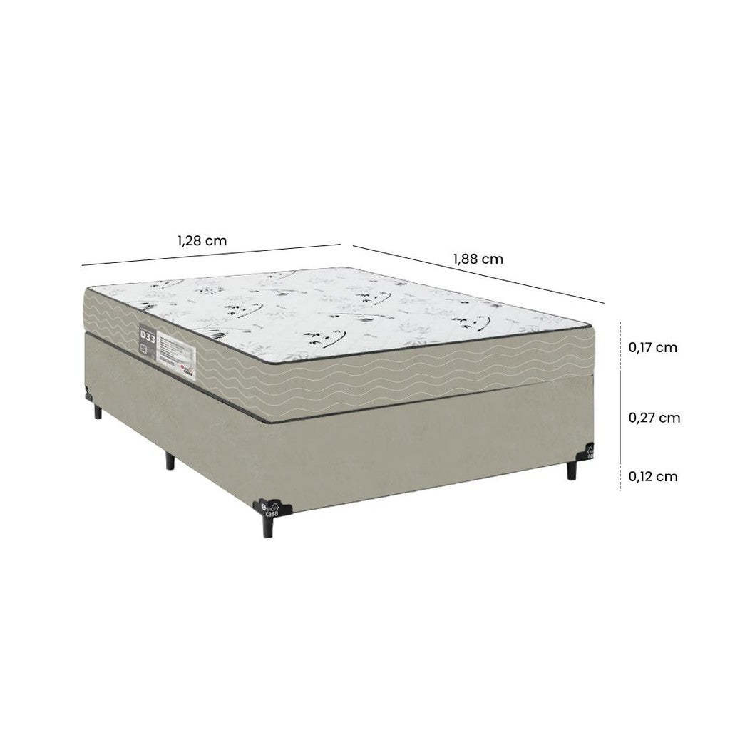 Base Viúva + Colchão D33 One Face - Suede Bege