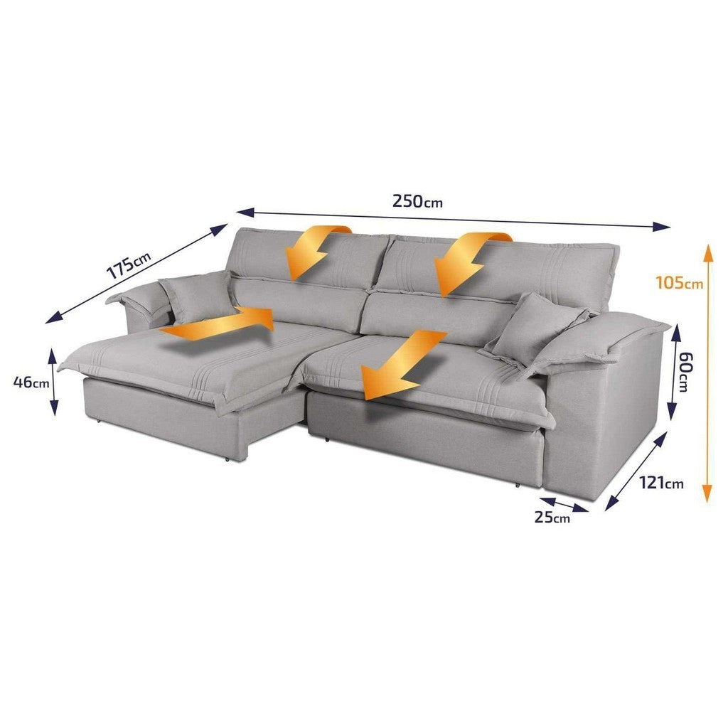 Sofá Retrátil Reclinável 2,50m Nivus Cinza c/ Molas Ensacadas - King House