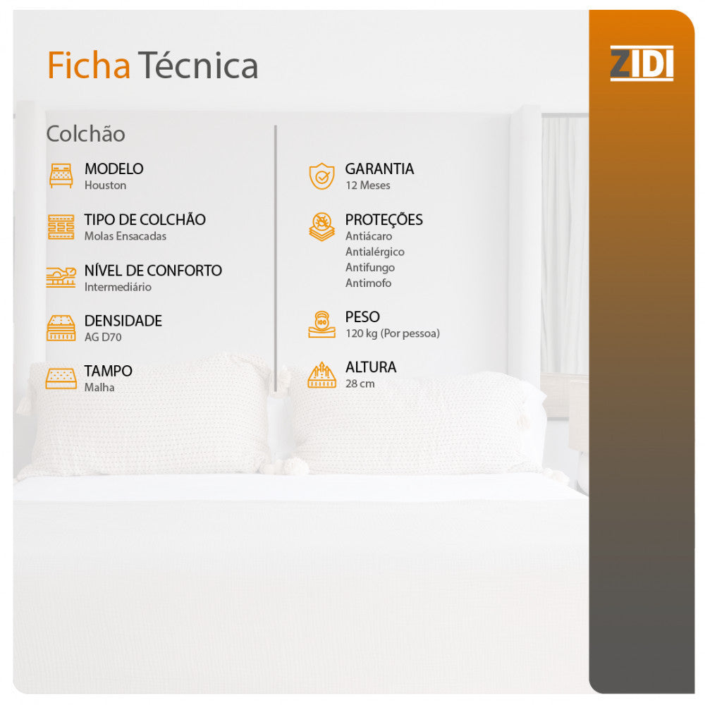 Colchão Casal Houston Molas Ensacadas Pillow In 138x188x28cm