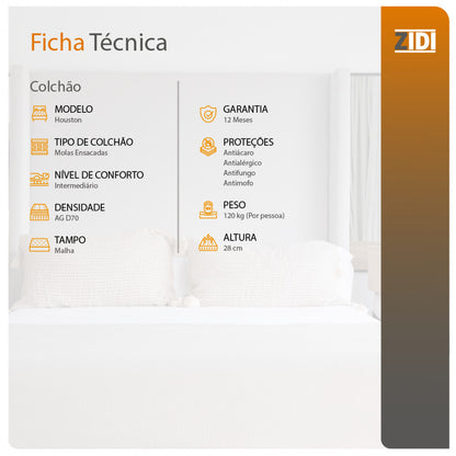 Colchão Casal Houston Molas Ensacadas Pillow In 138x188x28cm