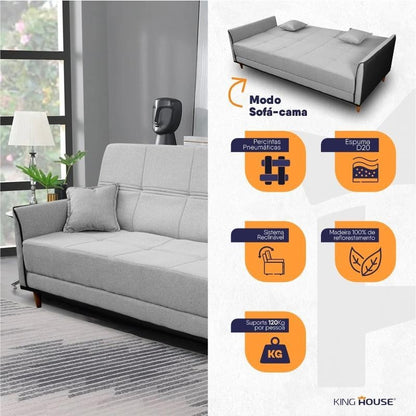 Sofá Cama Sérvia 2,00m Cinza Linho Rustico - King House