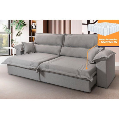 Sofá Retrátil Reclinável 2,50m Nivus Cinza c/ Molas Ensacadas - King House