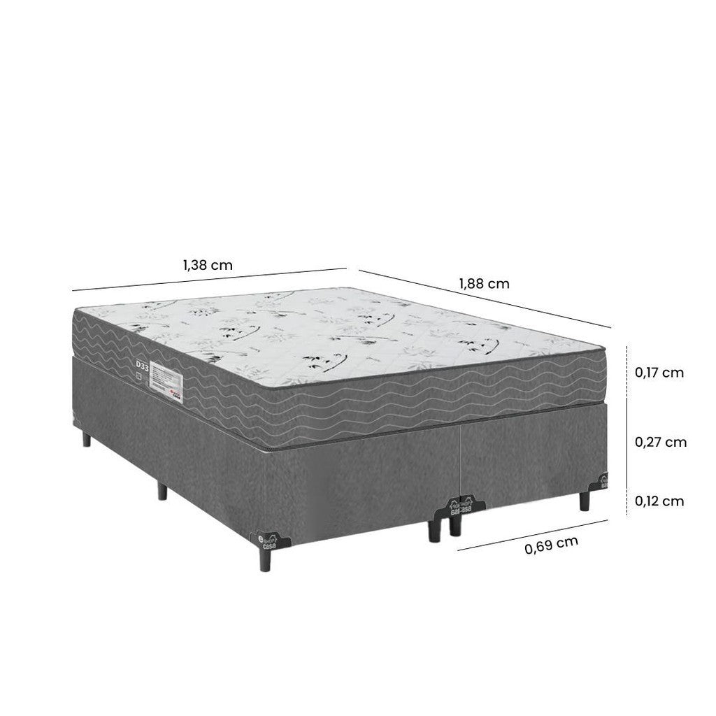 Cama Box Casal Bipartido + Colchão D33 One Face - Suede Cinza