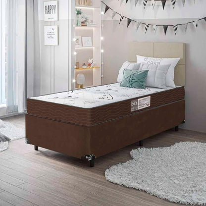 Cama Box Solteiro + Colchão D33 One Face - Suede Marrom