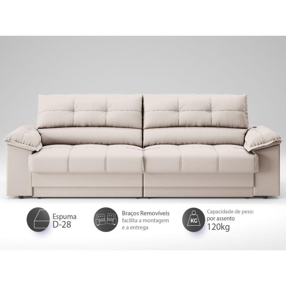 Sofá com Carregador USB e Molas no Assento Retrátil Reclinável Mimo 2,30m Velosuede - NETSOFAS