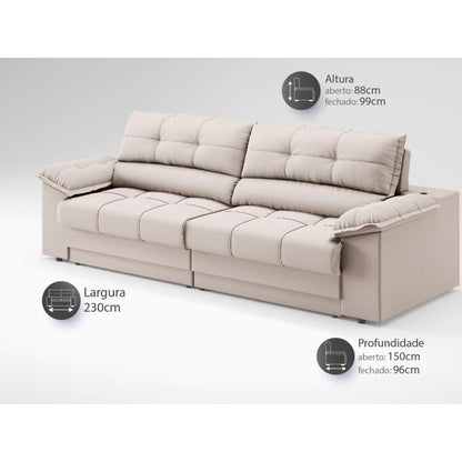 Sofá com Carregador USB e Molas no Assento Retrátil Reclinável Mimo 2,30m Velosuede - NETSOFAS