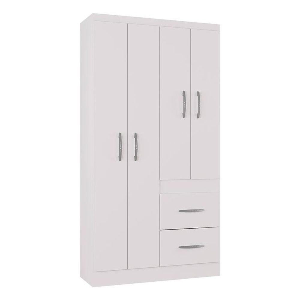 Guarda Roupa Solteiro Milão 4 Portas Branco Brilho - Poquema
