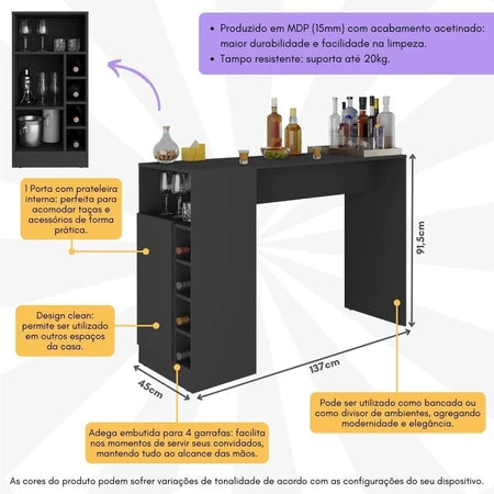 Bancada Balcão/Mesa de Cozinha com Adega e 1 Porta Multimóveis MP2144
